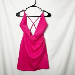 NEW with tags Revolve NBD Hot Pink Deep V Open Back Mini Dress Size Small